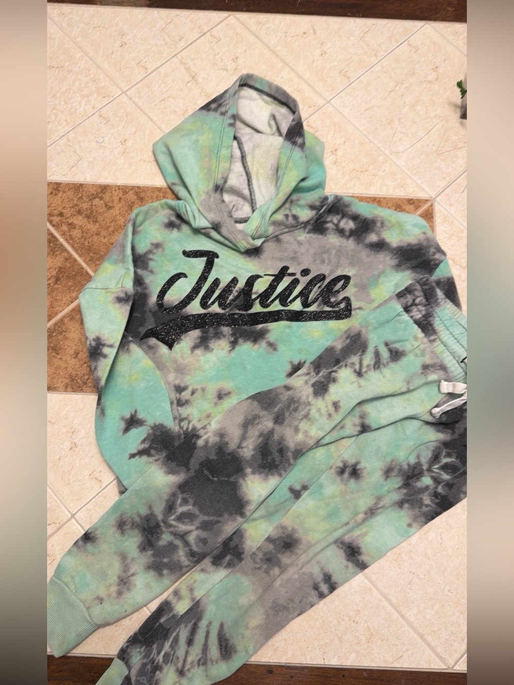 Justice Tie-Dye Hoodie in Green, Black, Yellow